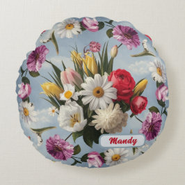 Almofada Redonda Visitas, Lírios e Tulipas