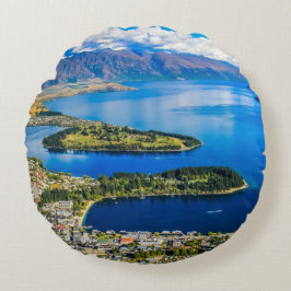 Almofada Redonda Vista em Queenstown do Pico de Bob, Nova Zelândia