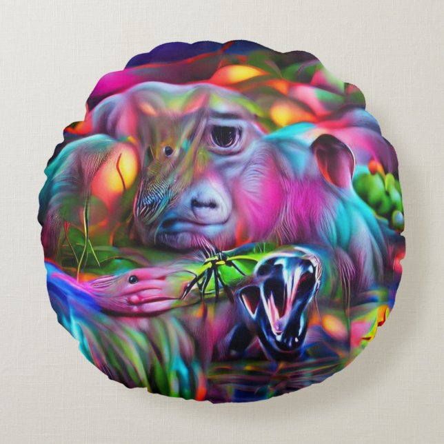 Almofada Redonda Vivid Dreamscape: Agrizoofobia (Frente)