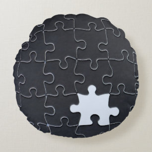Almofada Redonda Você Me Completa Jigsaw Romântico Preto e Branco