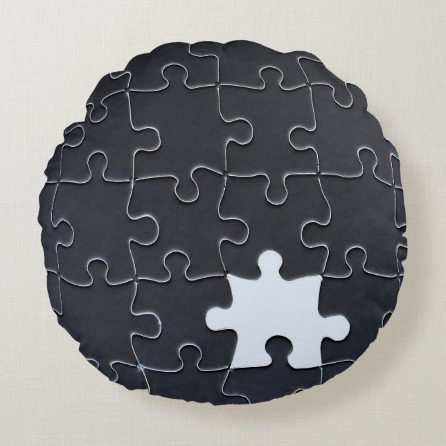 Almofada Redonda Você Me Completa Jigsaw Romântico Preto e Branco (Frente)