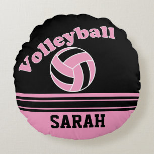 Almofada Redonda Voleibol do Esporte Rosa e Negro DIY Name