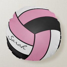 Almofada Redonda Voleibol Negro e Branco, Rosa Bebês | DIY Name