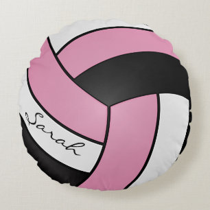 Almofada Redonda Voleibol Negro e Branco, Rosa Bebês   DIY Name