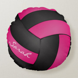 Almofada Redonda Voleibol Rosa Quente e Negro | DIY Name | Esporte