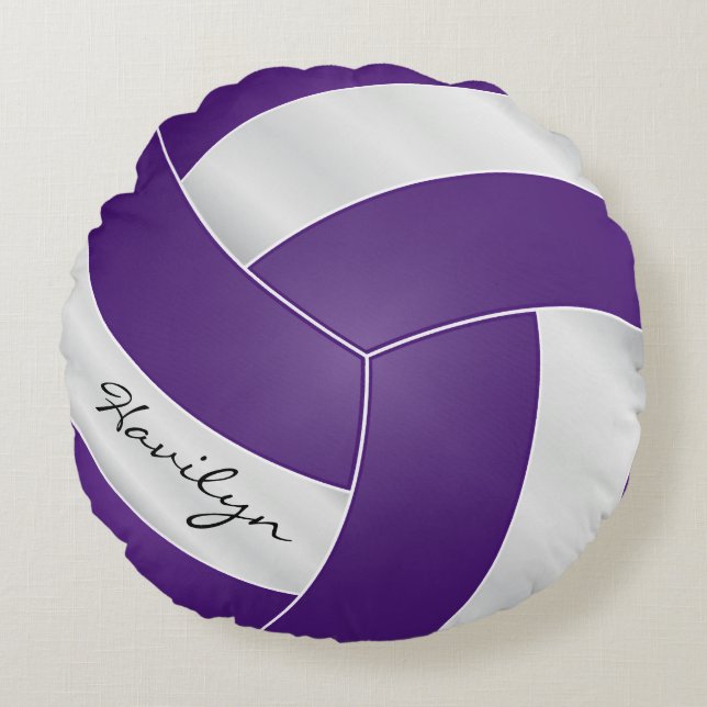Almofada Redonda Voleibol roxo e branco | DIY Name (Frente)