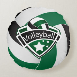 Almofada Redonda Voleibol Verde, Branco e Preto