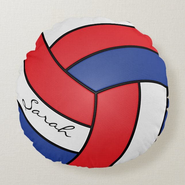 Almofada Redonda Voleibol Vermelho, Branco e Azul | DIY Name (Frente)
