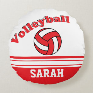 Almofada Redonda Voleibol Vermelho e Branco DIY Name