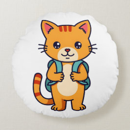 Almofada Redonda Voltar ao Gatinho escolar - n.o 10