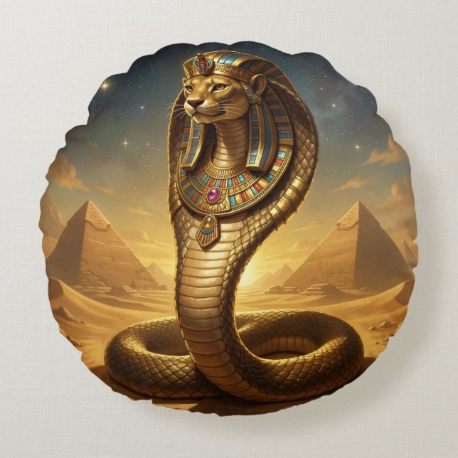 Almofada Redonda Wadjet – Egyptian Cobra Goddess (Frente)