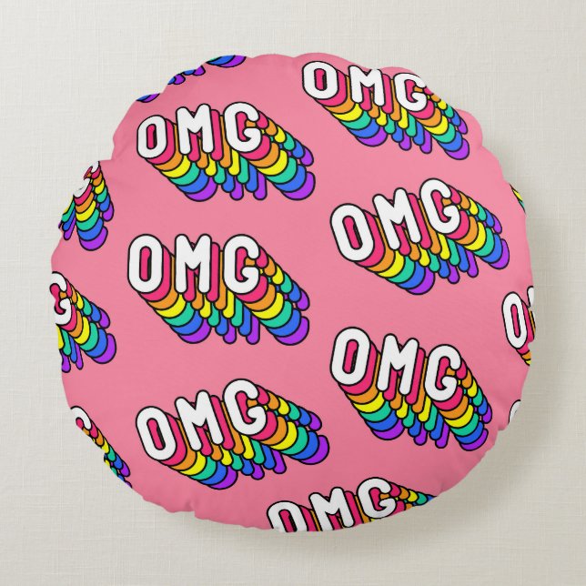 Almofada Redonda Wallpaper de Comic Pink do Quirky OMG (Frente)