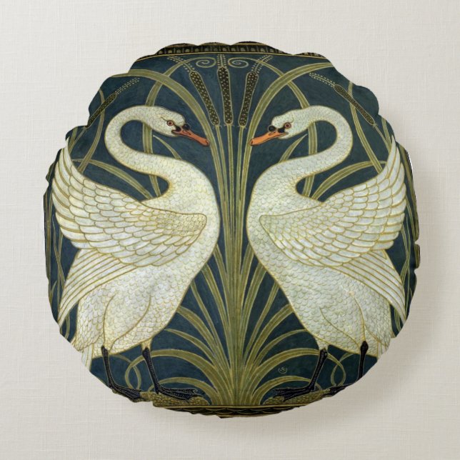 Almofada Redonda Walter Crane Swan & Rush and Iris Victorian  (Frente)