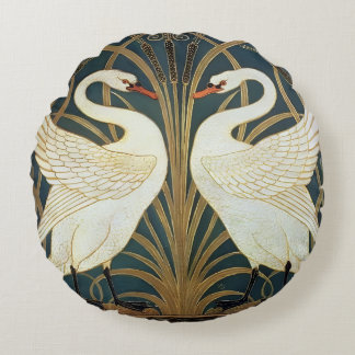 Almofada Redonda Walter Crane Swan, Rush E Iris Art Nouveau