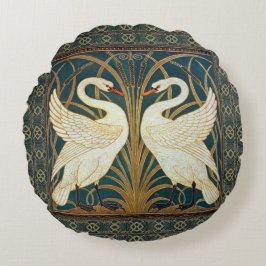Almofada Redonda Walter Crane Swan, Rush E Iris Art Nouveau