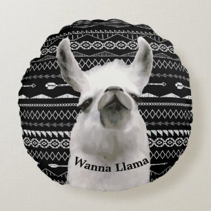 Almofada Redonda Wanna Llama Tribal Aztec Patterno