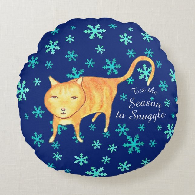 Almofada Redonda Warm Fuzzies & Winter Flurries Christmas Cat (Frente)