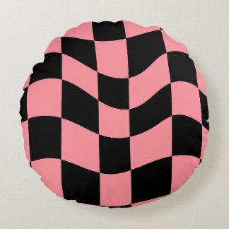 Almofada Redonda Warped Checkerboard Throw Pillow - Trippy Pink and