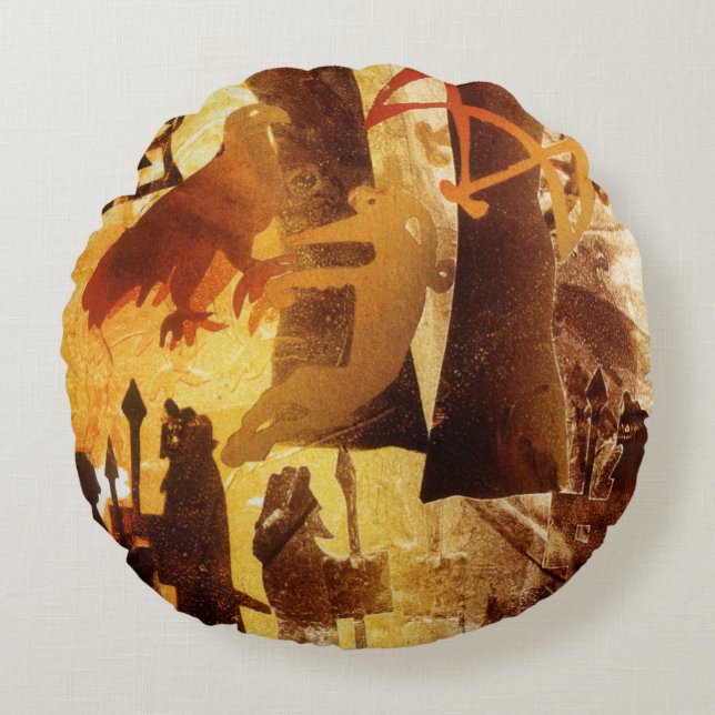 Almofada Redonda Watchstone e símbolos (Frente)