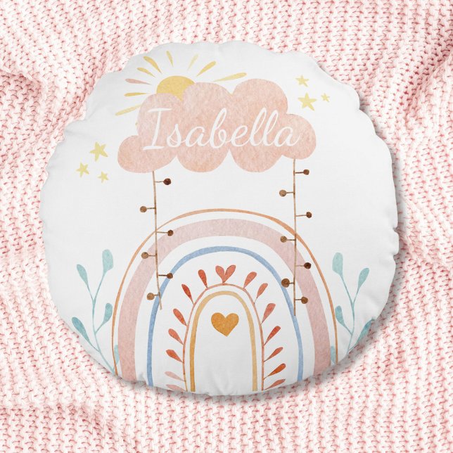 Almofada Redonda Watercolor Boho Rainbow Kids Nursery (In situ)