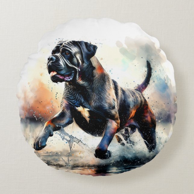 Almofada Redonda Watercolor Cane Corso dog (Frente)