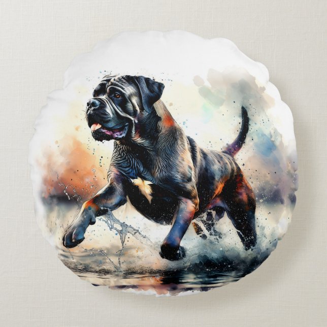 Almofada Redonda Watercolor Cane Corso dog (Frente)