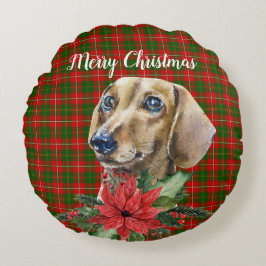 Almofada Redonda Watercolor Dachshund Dog Natal