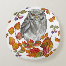 Watercolor fall beautiful owl and leaves throw pil