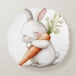 Almofada Redonda Watercolor Fluffy Bunny Carrot Love