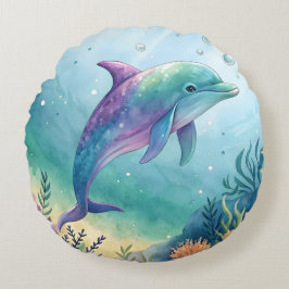 Almofada Redonda Watercolor painted dolphin