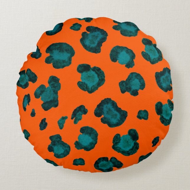 Almofada Redonda Watercolor seamless pattern with leopard skin. Fas (Frente)