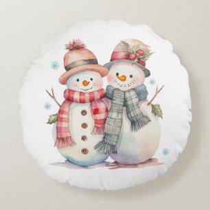Almofada Redonda Watercolor Snowman