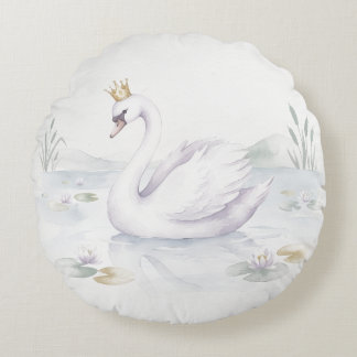 Almofada Redonda Watercolor Swan Princess Round Decorative Pillow