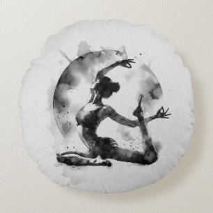 Almofada Redonda Watercolor Yoga Reiki - Pose Rei Pigeon De Uma Per