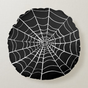 Almofada Redonda Web de aranha branca preta