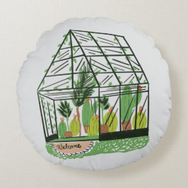 Almofada Redonda Welcome Green House Botanical Cactus Plants Art