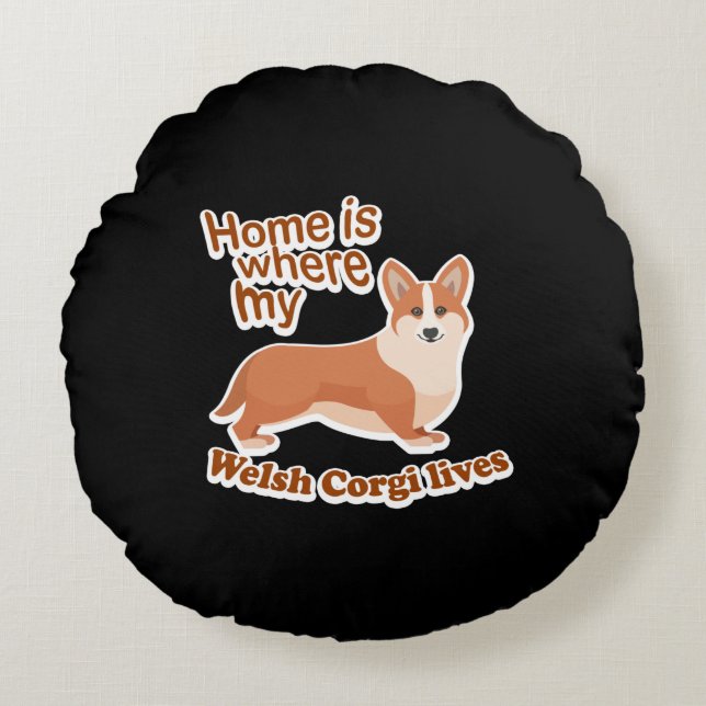 Almofada Redonda Welsh Corgi Home (Frente)