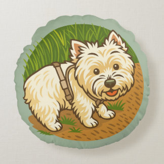 Almofada Redonda Westie Feliz na Trilha da Natureza
