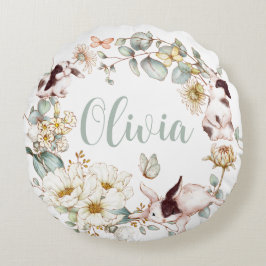 Almofada Redonda Whimsical Boho Quic Coelho Coelho Botânico Floral