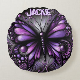Almofada Redonda Whimsical Gothic Butterfly Purple Personalized