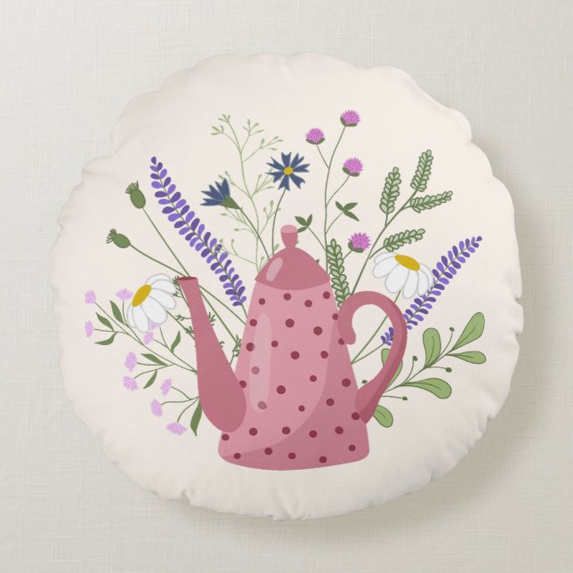 Almofada Redonda Whimsical Tea Time Doodle Throw Pillow (Frente)