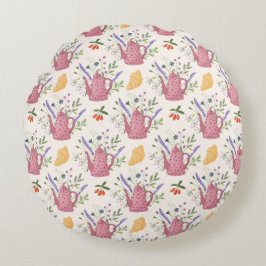 Almofada Redonda Whimsical Tea Time Doodle Throw Pillow