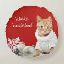 Whisker Wonderland Red Cat Travesseiro decorativo