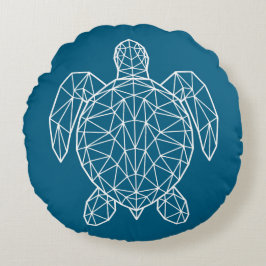Almofada Redonda White Geometric Wireframe Sea Turtle