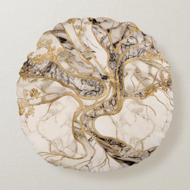 Almofada Redonda White Marble Tree of Life Abstract (Frente)