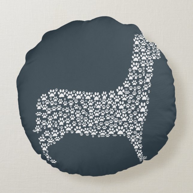 Almofada Redonda White Paw Print Dog Silhouette Pattern Fabric (Verso)
