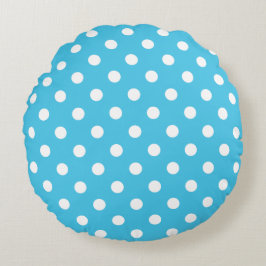 Almofada Redonda White Polka Dots on Aqua Blue Round Pillow