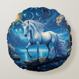 Almofada Redonda White Unicorn Fantasy Full Moon