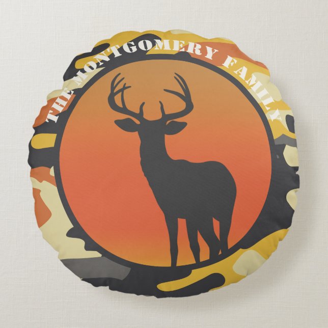 Almofada Redonda Whitetail Deer e Camo Round Travesseiro (Frente)