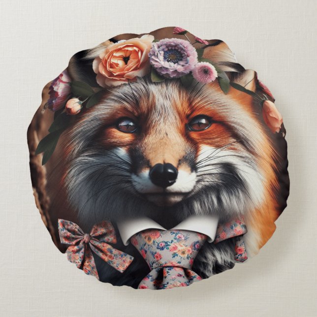Almofada Redonda Wild fox wearing a tie cute pillow (Verso)